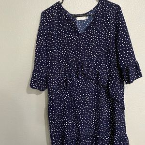 Dark blue dress or long blouse with tights